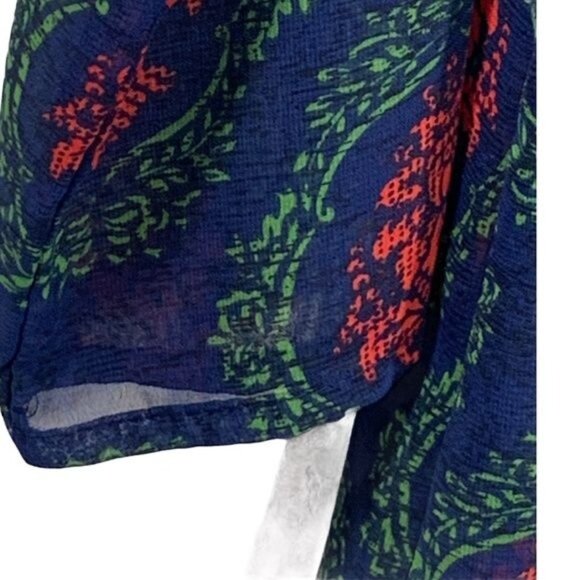 fab’rik Sheer Boho Blouse Blue Red Green Print Women’s Small Lightweight - Picture 6 of 12